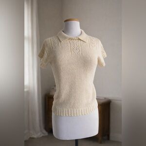 Vintage Gloria Vanderbilt Silk Angora Collared Knit Top S Hong Kong